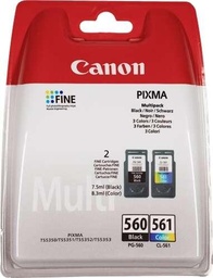 [3713C006] Canon PG560 Negro + CL561 Color Pack de 2 Cartuchos de Tinta Originales - 3713C006 (2x 180 Páginas)