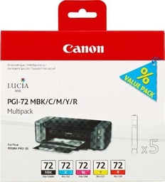 [6402B009] Canon PGI72 Pack de 5 Cartuchos de Tinta Originales - Negro Mate, Cyan, Magenta, Amarillo, Rojo - 6402B009 (5x 14 ml)