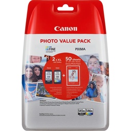[8286B006] Canon PG545XL Negro + CL546XL Color Pack de 2 Cartuchos de Tinta Originales - 50 Hojas de Papel Fotografico - 8286B006 (1x 400 Páginas / 1x 300 Páginas)