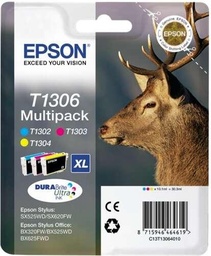 [C13T13064012] Epson T1306 Pack de 3 Cartuchos de Tinta Originales - Cian, Magenta, Amarillo - C13T13064012 (3x 755 Páginas)