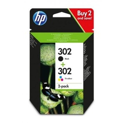 [X4D37AE] HP 302 Negro + Color Pack de 2 Cartuchos de Tinta Originales - X4D37AE (190 y 165 Páginas)