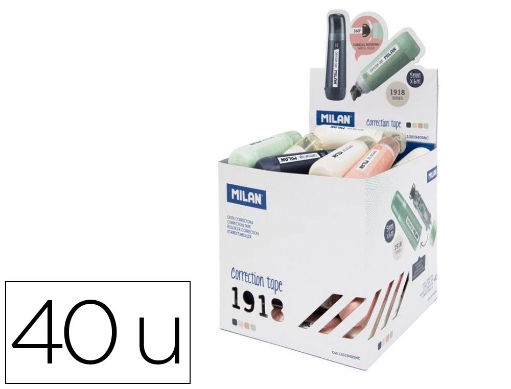 [167303] Corrector milan cinta 5 mm x 6 m cilindrico serie 1918 expositor de 40 unidades