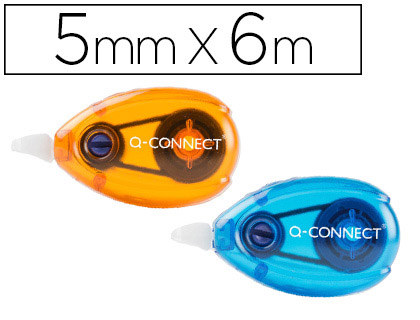 [68113] Corrector q-connect cinta blanco 5 mm x 6 mt blister 2 unidades azul y naranja