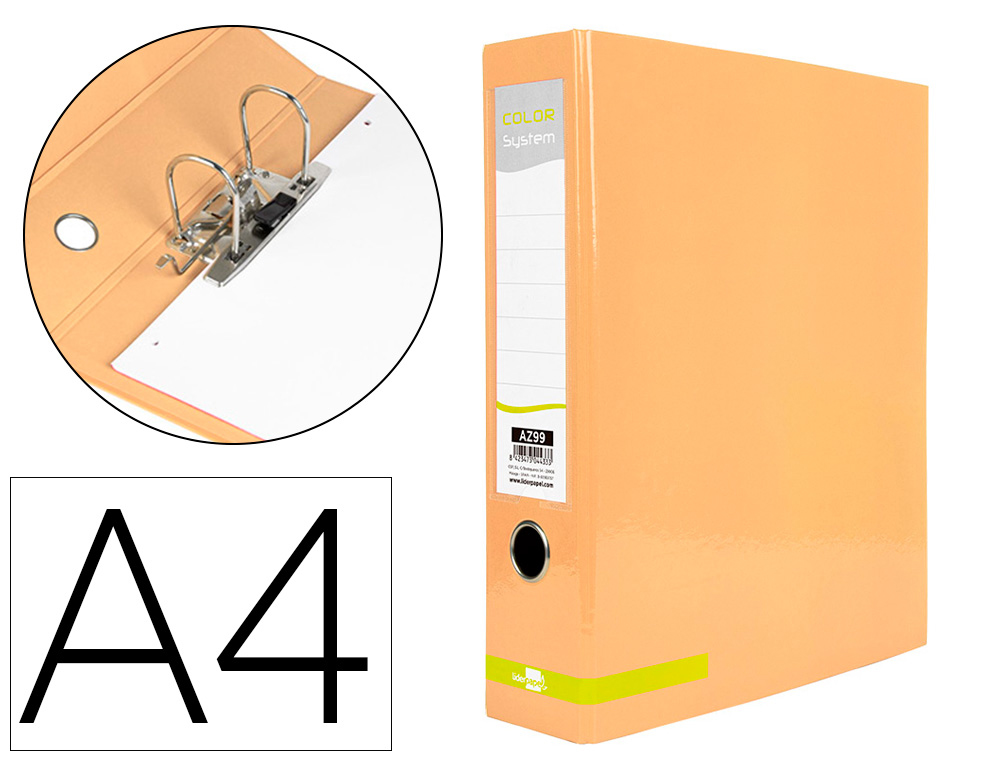 [163660] Archivador de palanca liderpapel a4 color system forrado sin rado lomo 80 mm melocoton compresor metalico