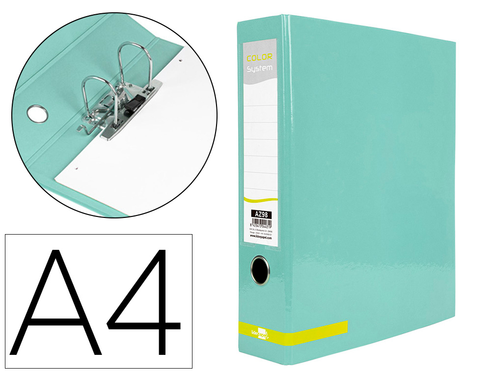 [163659] Archivador de palanca liderpapel a4 color system forrado sin rado lomo 80 mm menta compresor metalico