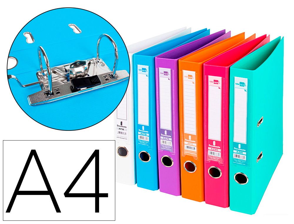 [79740] Archivador de palanca liderpapel a4 documenta forrado pvc con rado lomo 52 mm colores surtidos trending