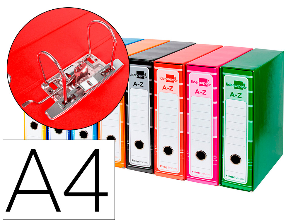 [79722] Archivador de palanca liderpapel a4 filing system forrado sin rado lomo 80 mm colores surtidos con caja y