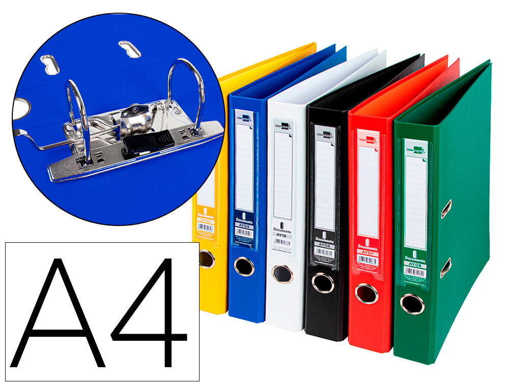 [79699] Archivador de palanca liderpapel a4 documenta forrado pvc con rado lomo 52 mm colores surtidos classic