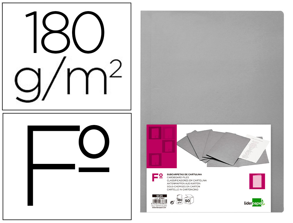 [67867] Subcarpeta liderpapel folio gris 180g/m2