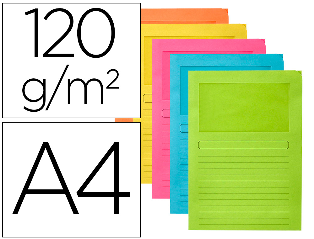 [53229] Subcarpeta cartulina q-connect din a4 colores surtidos con ventana transparente 120g/m2 paquete de 25 unidades