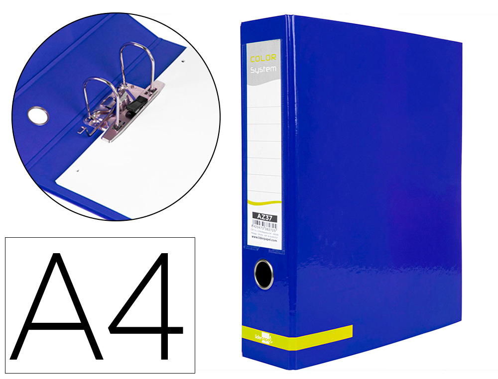 [38272] Archivador de palanca liderpapel a4 color system forrado sin rado lomo 80mm azul compresor metalico