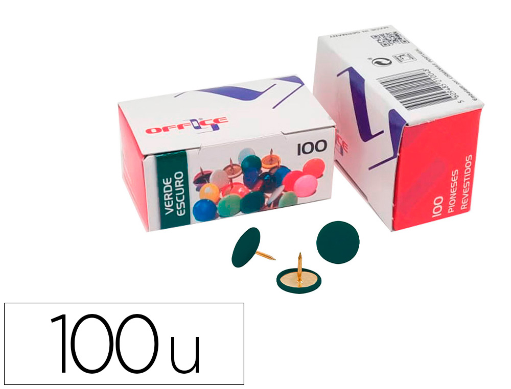 [166787] Chincheta lismania office color verde oscuro caja de 100 unidades