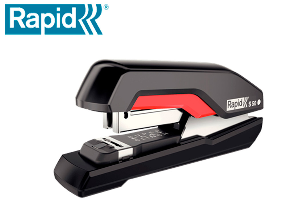 [166500] Grapadora rapid supreme s50 plastico capacidad de grapado 50 hojas usa grapas 24/6-8+ y 26/6-8+ color negro/rojo