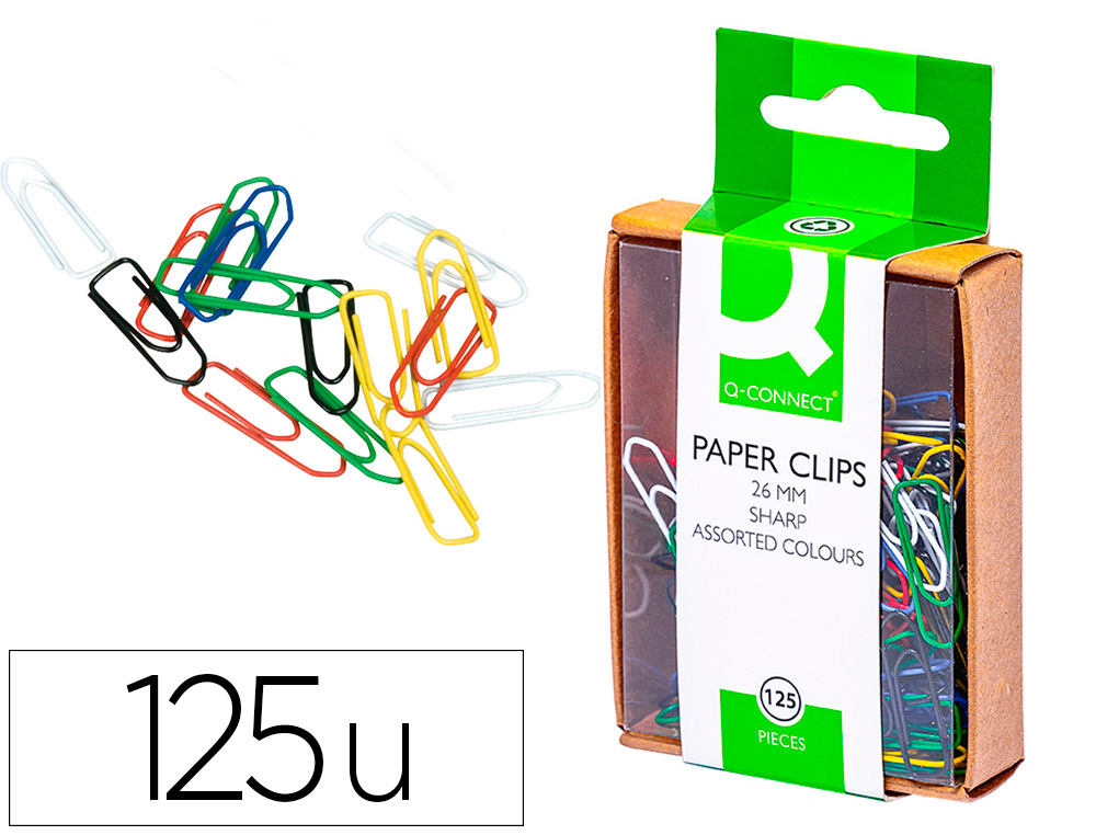 [28737] Clips colores q-connect 26 mm caja de 125 unidades colores surtidos