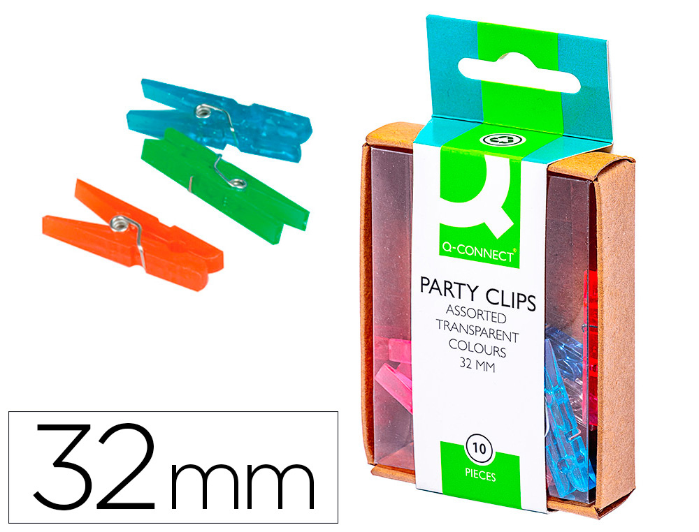 [28732] Pinza fantasia q-connect 32 mm caja de 10 unidades colores surtidos