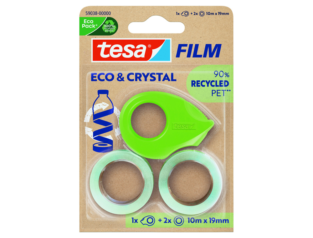 [170817] Cinta adhesiva tesa film eco&cristal transparente 10 mt x 19 mm blister de 2 unidades + miniportarrollo