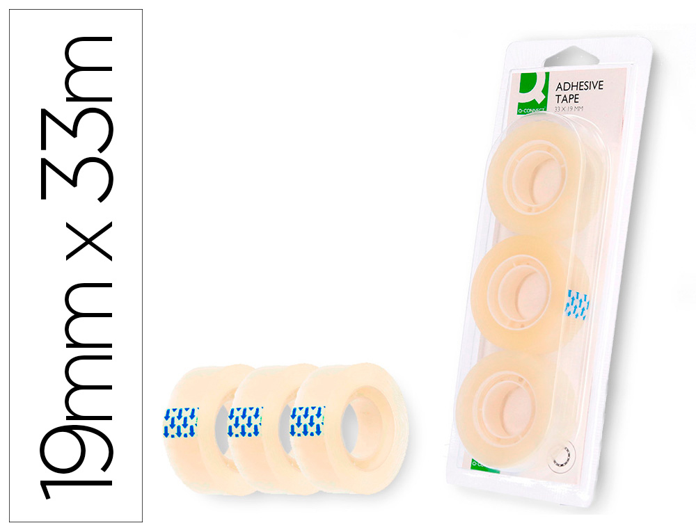 [41061] Cinta adhesiva q-connect 33 mt x 19 mm blister de 3 unidades
