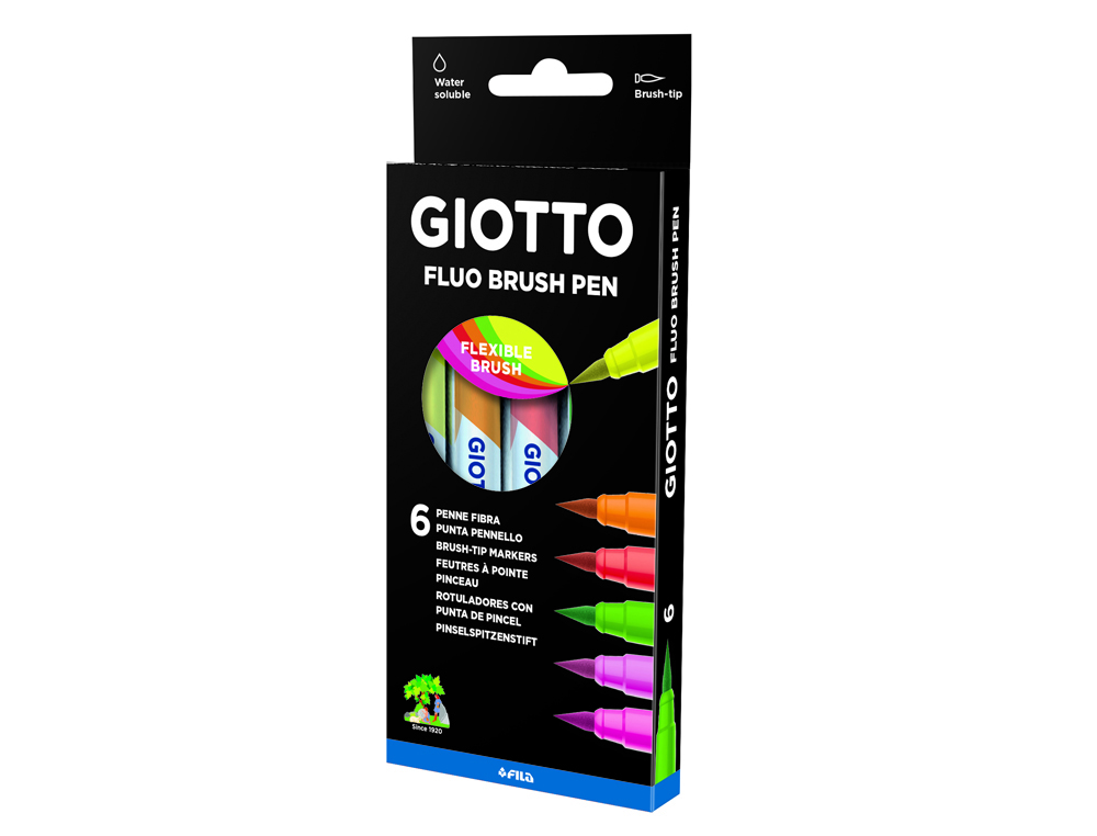 [170972] Rotulador giotto turbo soft fluo punta de pincel caja de 6 unidades colores surtidos