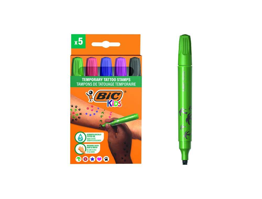 [170842] Rotulador bic kids tattoo sello caja de 5 unidades colores surtidos