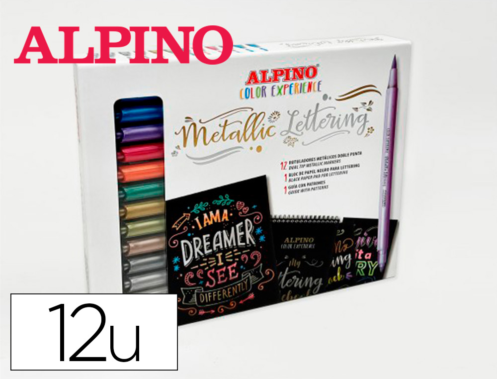 [166664] Rotulador alpino metallic lettering doble punta estuche de 12 unidades colores surtidos