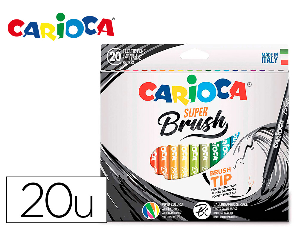 [165375] Rotulador carioca punta de pincel lavable caja de 20 unidades colores surtidos