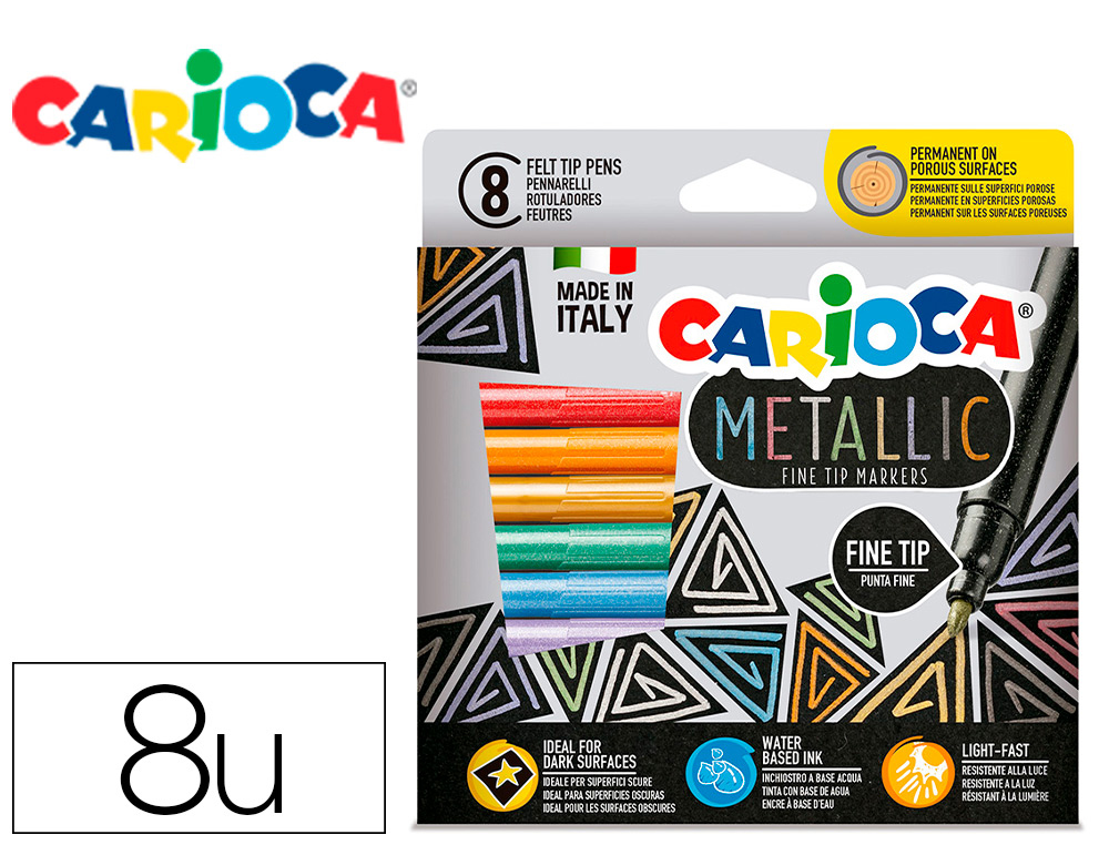 [162750] Rotulador carioca metallic punta fina caja de 8 colores surtidos