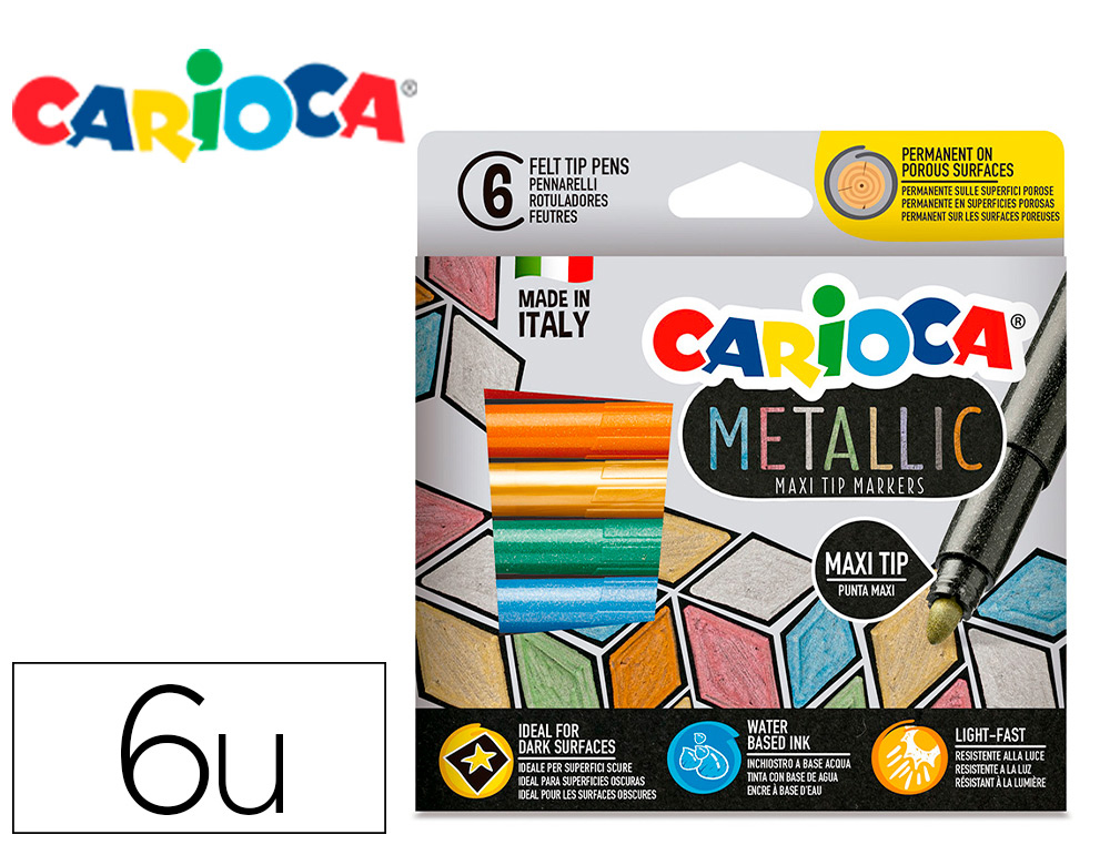 [162749] Rotulador carioca metallic punta maxi 6 mm caja de 6 colores surtidos