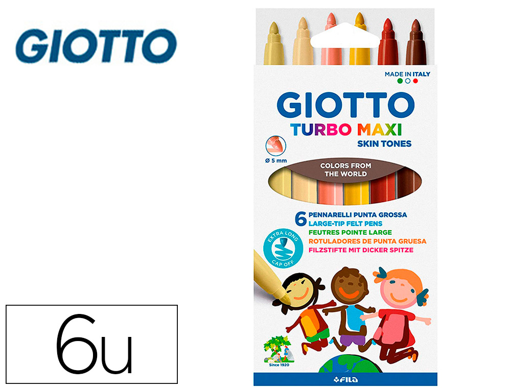 [162500] Rotulador giotto turbo maxi skin tones lavable punta bloqueada caja de 6 colores surtidos