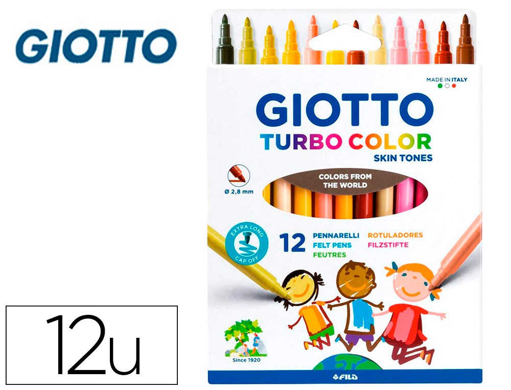 [162499] Rotulador giotto turbo color skin tones lavable punta bloqueada caja de 12 colores surtidos