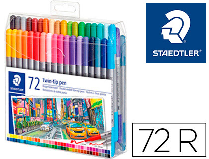 [152068] Rotulador staedtler doble punta de fibra 3200 estuche de 72 unidades colores surtidos