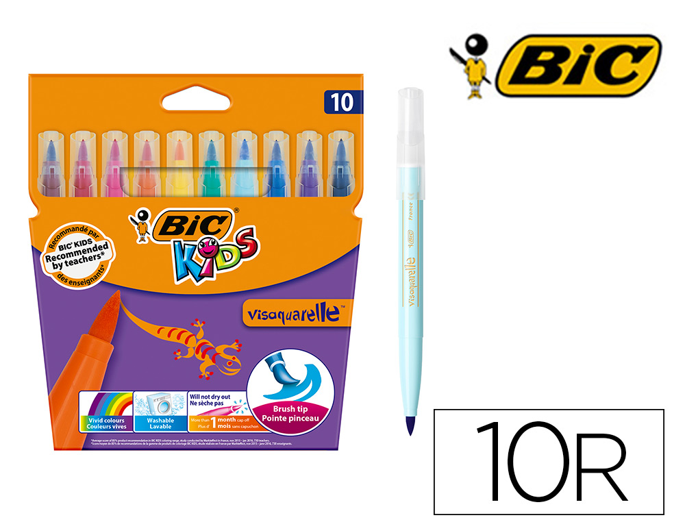 [77920] Rotulador bic kids visaquarelle estuche de 10 colores punta pincel tinta base de agua