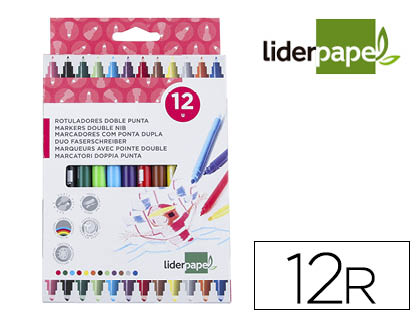 [52213] Rotulador liderpapel duo doble punta fina y gruesa caja de 12 unidades colores surtidos