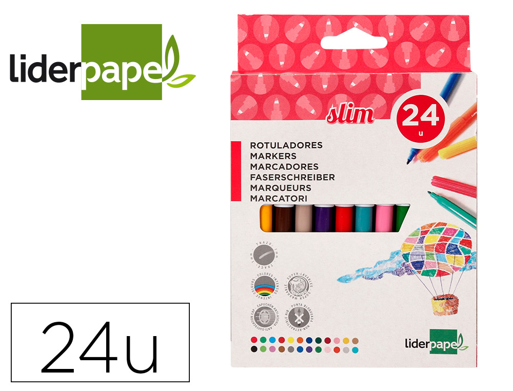 [52210] Rotulador liderpapel slim caja de 24 unidades colores surtidos