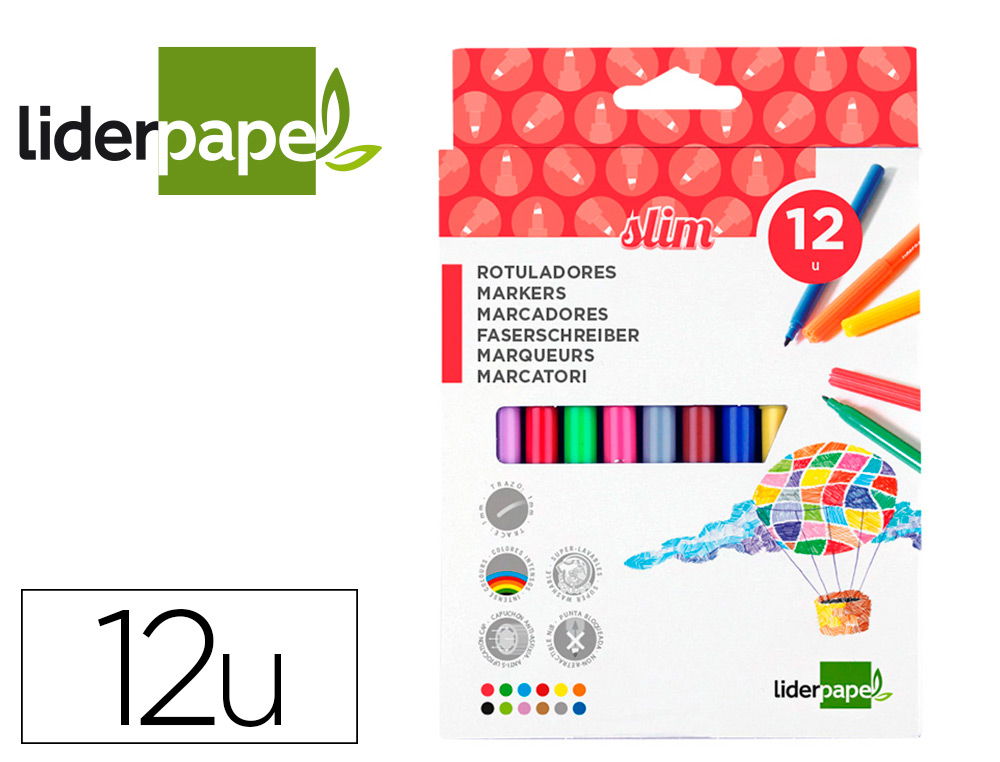 [52209] Rotulador liderpapel slim caja de 12 unidades colores surtidos