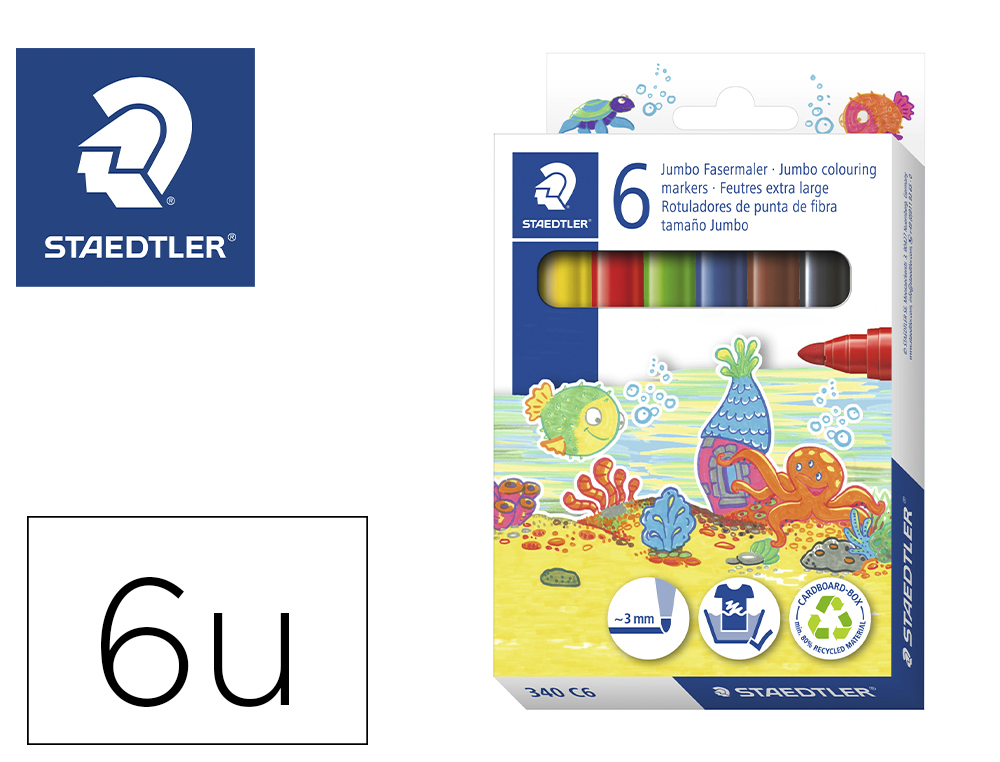 [49500] Rotulador staedtler color jumbo trazo 3 mm estuche de 6 unidades colores surtidos