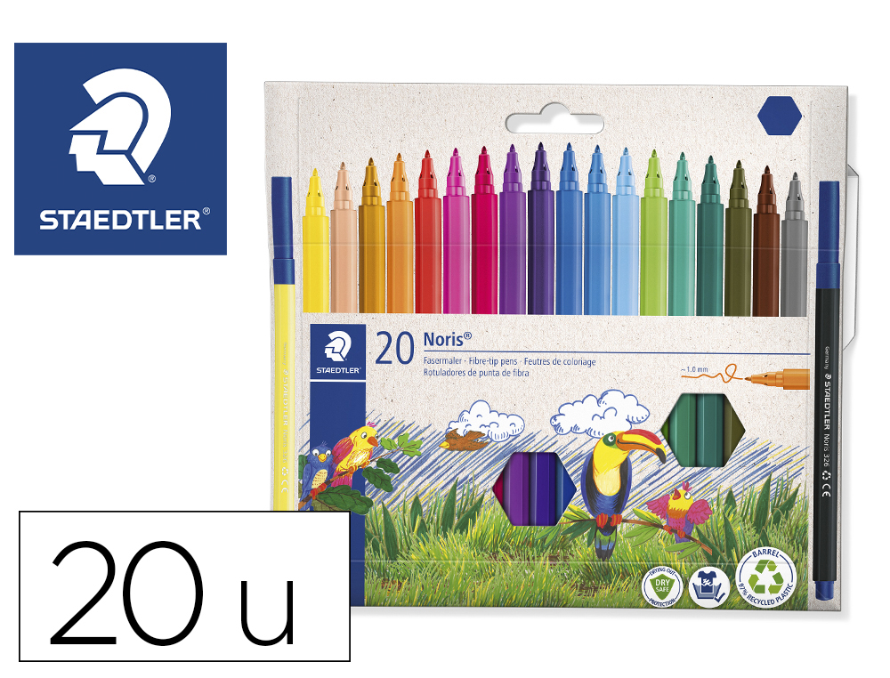 [33944] Rotulador staedtler noris 326 punta de fibra nuevo cuerpo hexagonal caja de 20 unidades colores surtidos
