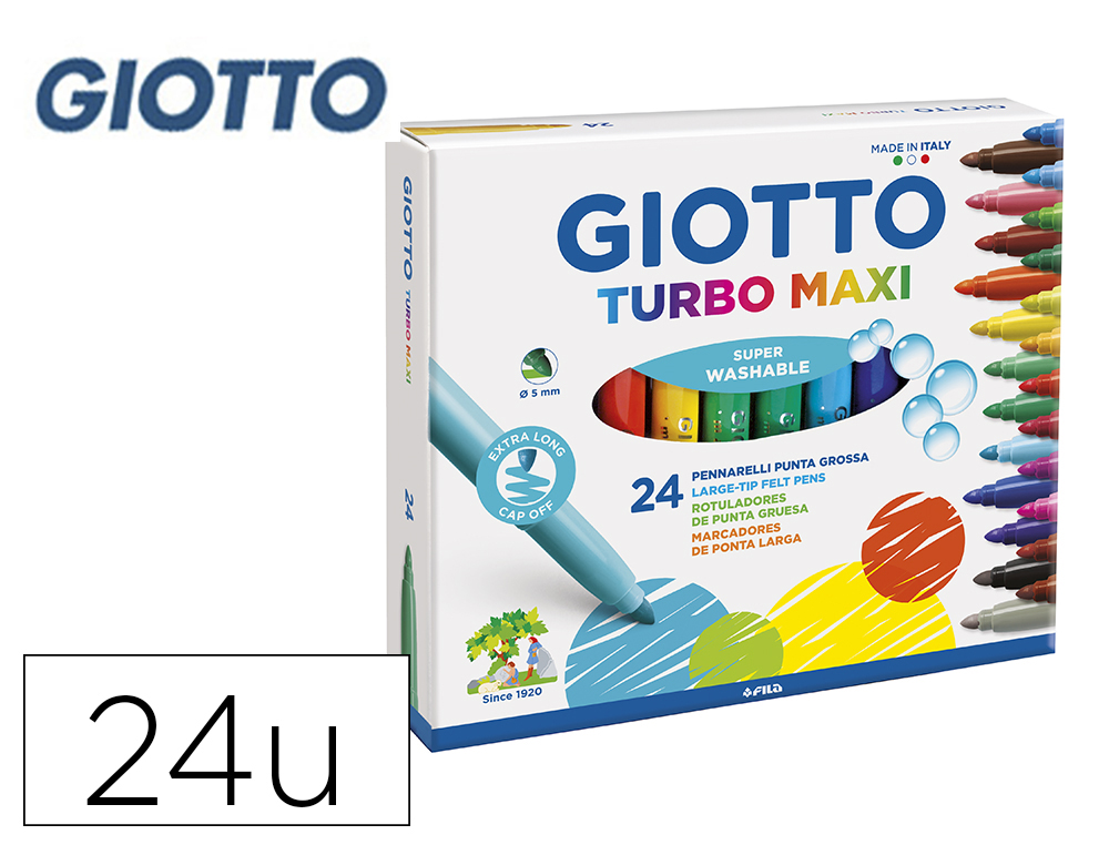 [28842] Rotulador giotto turbo maxi caja de 24 colores lavables con punta bloqueada