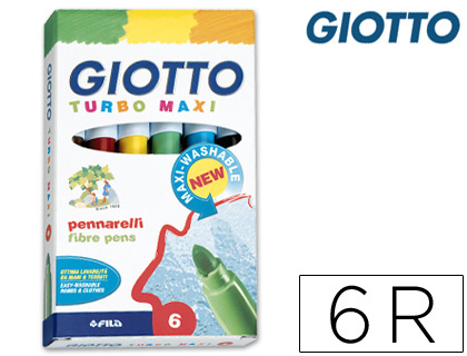 [28840] Rotulador giotto turbo maxi caja de 6 colores lavables con punta bloqueada