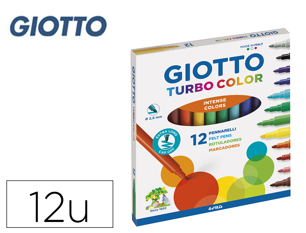 [28838] Rotulador giotto turbo color caja de 12 colores lavables con punta bloqueada