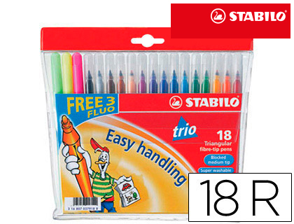 [28518] Rotulador escolar stabilo trio a-z bolsa de 18 unidades colores surtidos