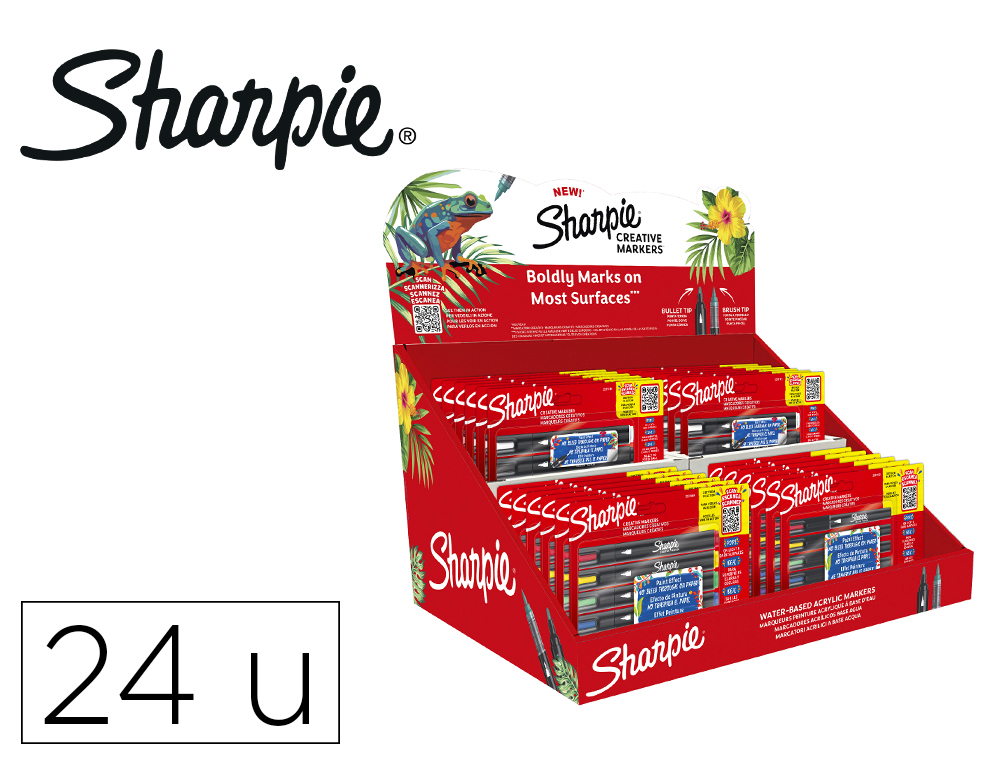 [171030] Rotulador sharpie acrylic punta redonda / pincel expositor de 24 unidades colores surtidos