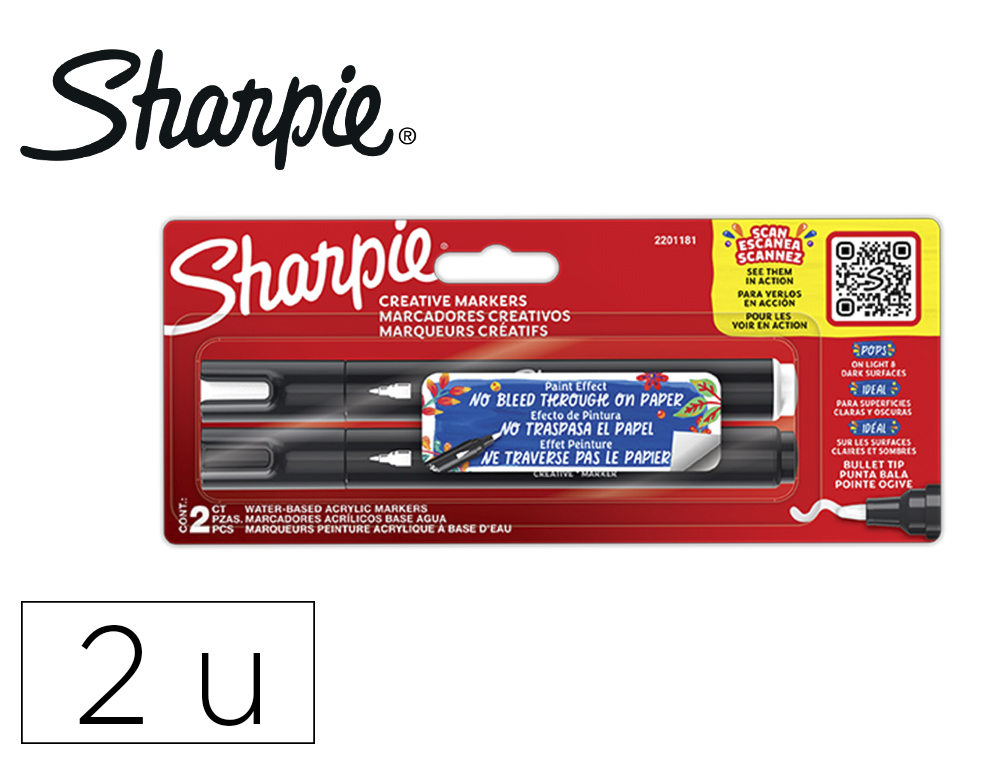 [171026] Rotulador sharpie acrylic punta redonda blister de 2 unidades blanco y negro