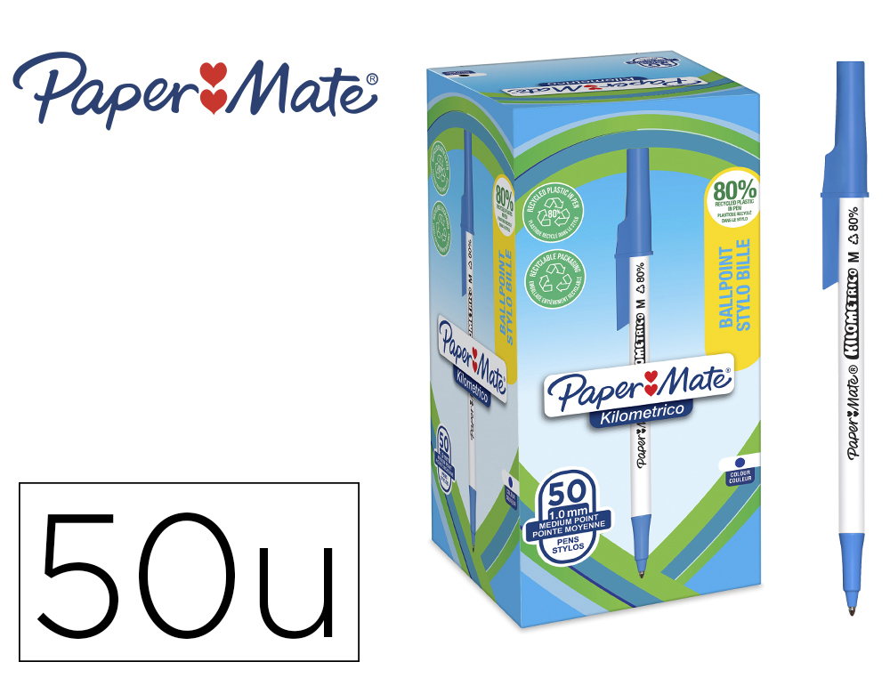 [171021] Boligrafo paper mate kilometrico punta 1 mm plastico reciclado 80% color azul