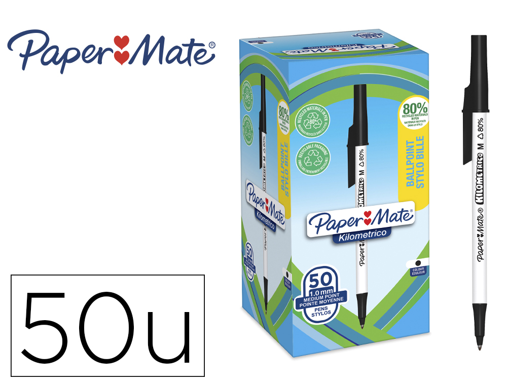 [171020] Boligrafo paper mate kilometrico punta 1 mm plastico reciclado 80% color negro
