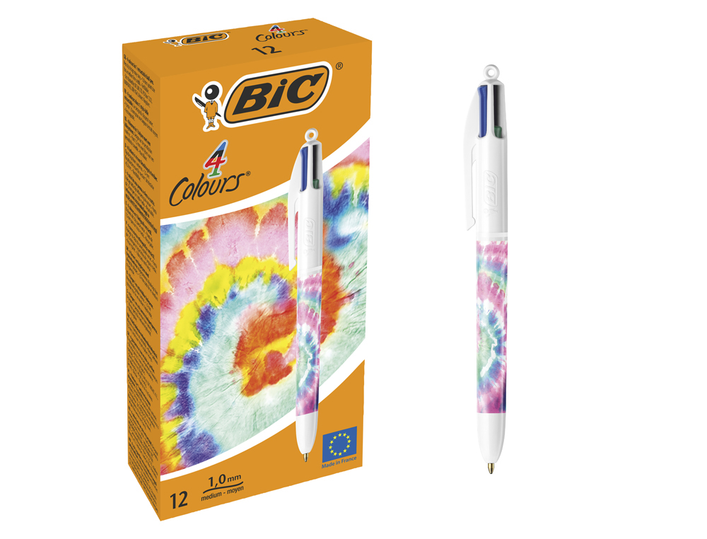 [170831] Boligrafo bic cuatro colores tiedye pastel punta de 1 mm caja de 12 unidades