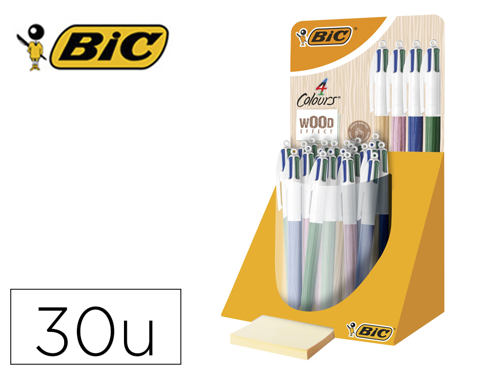 [167993] Boligrafo bic cuatro colores wood expositor de 30 unidades colores surtidos
