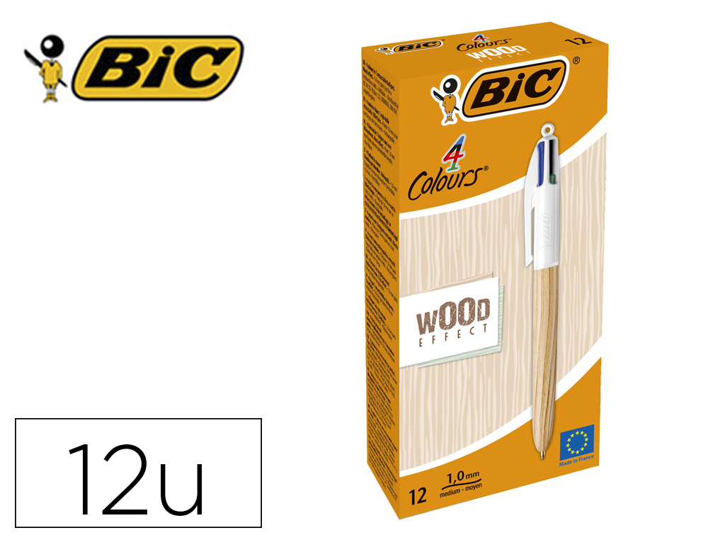 [167992] Boligrafo bic cuatro colores wood caja de 12 unidades