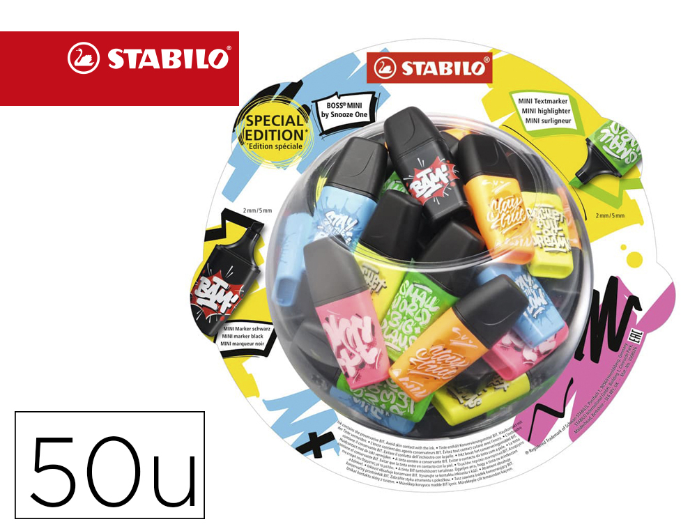 [167496] Rotulador stabilo boss mini fluorescente by snooze one expositor bombonera de 50 unidades colores surtidos