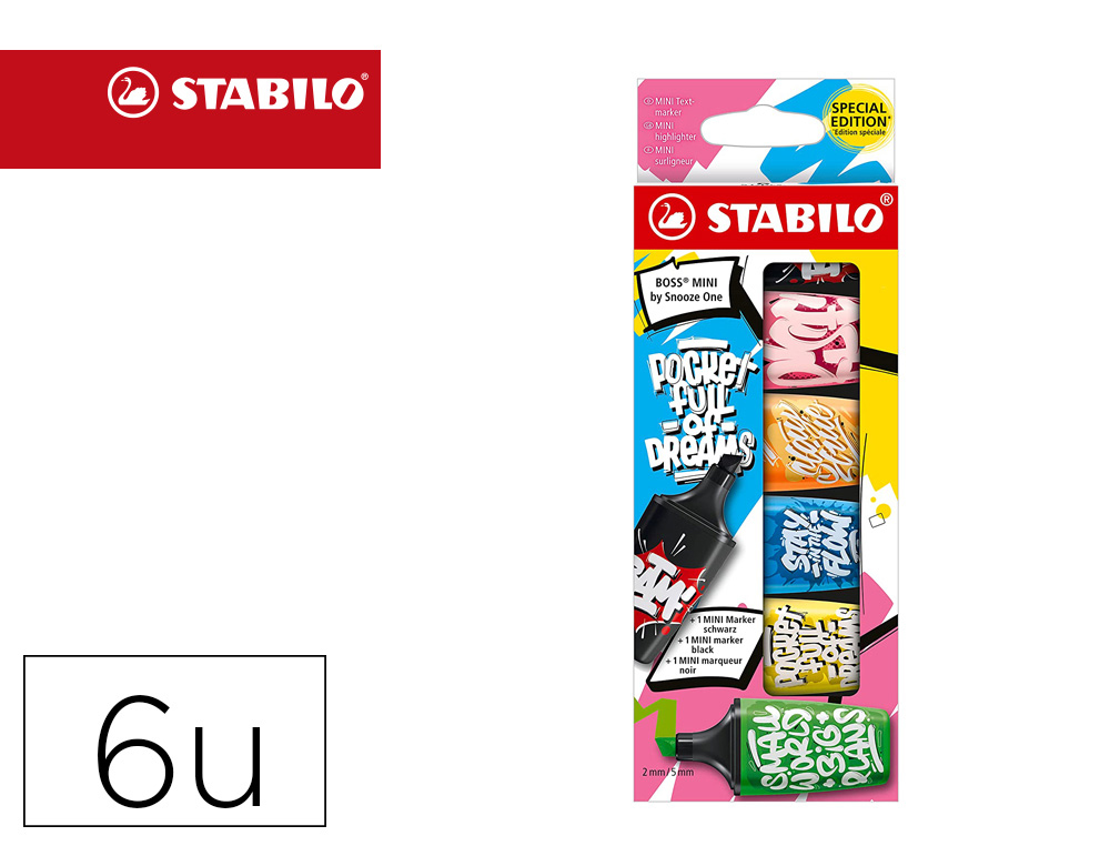 [167495] Rotulador stabilo boss mini fluorescente by snooze one estuche de 6 unidades colores surtidos