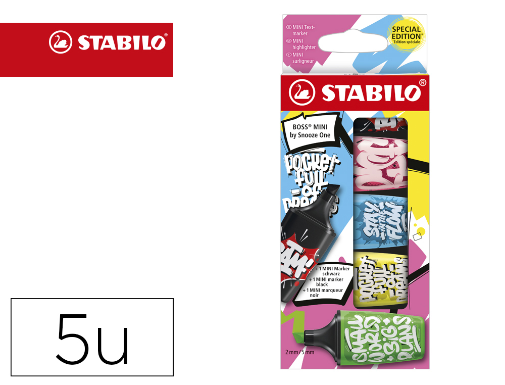 [167494] Rotulador stabilo boss mini fluorescente by snooze one estuche de 5 unidades colores surtidos